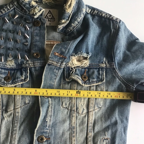 UNIF American flag denim jean distressed spikes jacket - Picture 5 of 16